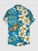 Chemise hawaïenne grande taille pour homme, imprimée cocotiers et hibiscus, paysage marin, boutons et poche. - Pers M