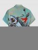 Chemise hawaïenne grande taille pour homme, imprimé squelette de requin et vagues, boutons et poche. - Bleu-gris S
