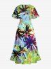 Robe mi-longue hawaïenne fendue à imprimé cocotier coloré grande taille - Vert 1X