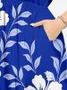 Plus Size Leaf Hibiscus Flower Branch Print Hawaii Split Pocket A Line Midi Dress -  