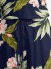Tropical Leaf Flower Print Hawaii Drawstring Pocket Romper - Bleu profond 5X
