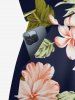 Tropical Leaf Flower Print Hawaii Drawstring Pocket Romper - Bleu profond 5X