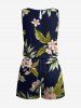 Tropical Leaf Flower Print Hawaii Drawstring Pocket Romper - Bleu profond 5X