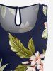 Tropical Leaf Flower Print Hawaii Drawstring Pocket Romper - Bleu profond 5X