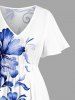 Robe midi trapèze grande taille à imprimé fleurs et feuilles hawaïennes avec poches fendues - Blanc 4X