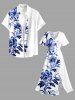 Robe midi trapèze grande taille à imprimé fleurs et feuilles hawaïennes avec poches fendues - Blanc 4X