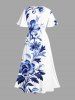 Robe midi trapèze grande taille à imprimé fleurs et feuilles hawaïennes avec poches fendues - Blanc 4X