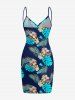 Paréo de plage convertible grande taille à imprimé floral tropical et hibiscus, style hawaïen - Bleu profond XS