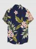 Plus Size Tropical Leaf Flower Print Hawaii Button Pocket Shirt For Men -  