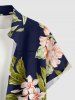 Plus Size Tropical Leaf Flower Print Hawaii Button Pocket Shirt For Men -  