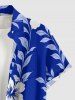Chemise à poches boutonnées hawaïennes imprimée de branches d'hibiscus et de feuilles, grande taille, pour hommes - Bleu M