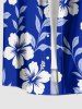 Chemise à poches boutonnées hawaïennes imprimée de branches d'hibiscus et de feuilles, grande taille, pour hommes - Bleu M