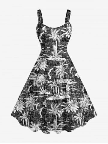 Robe débardeur hawaïenne imprimée de fleurs de cocotiers grande taille - BLACK - 6X