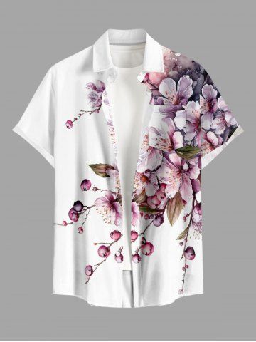 Chemise hawaïenne grande taille à imprimé floral, boutons et poches pour homme - WHITE - 2XL