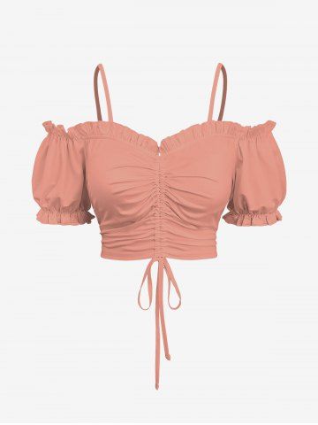 Débardeur à épaules dénudées, froncé et froncé, grande taille - CORAL PINK - 6X