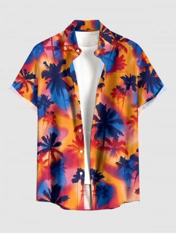 Chemise hawaïenne grande taille pour homme, imprimé tie-dye cocotier, boutons et poche. - LIGHT BROWN - 5XL