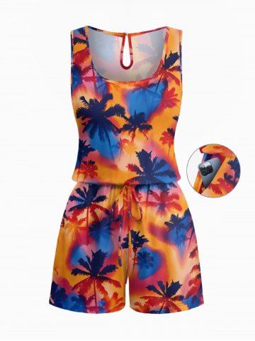 Combinaison hawaïenne grande taille à imprimé tie-dye et noix de coco, cintrée - LIGHT BROWN - S