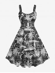 Robe débardeur hawaïenne imprimée de fleurs de cocotiers grande taille - Noir 1X