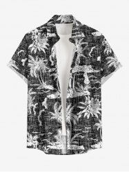Chemise hawaïenne grande taille pour homme, imprimée de fleurs de cocotiers, avec boutons et poche. - Noir S