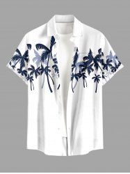 Plus Size Coconut Tree Print Buttons Pocket Hawaii Shirt For Men -  