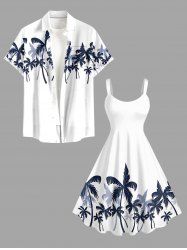 Ensemble de plage hawaïen assorti grande taille à imprimé cocotier pour couples - Blanc 