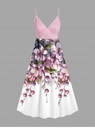 Plus Size Flowers Print Surplice Hawaii Cami Dress -  