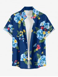 Chemise à poches boutonnées hawaïennes à imprimé floral tropical et feuilles grandes tailles pour hommes - Cadetblue M
