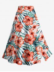 Jupe hawaïenne fendue à imprimé tropical et fleurs d'hibiscus grande taille - CORAL ROSE M