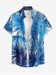 Tropical Leaf Print Buttons Pocket Hawaii Shirt For Men -  