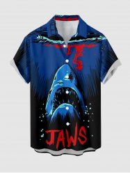 Chemise à poches boutonnées grande taille pour homme, imprimée requins et bateaux, style hawaïen - Bleu profond L