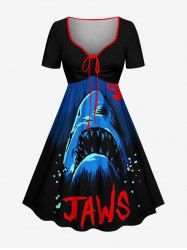 Shark Sea Print Hawaii Cinched A Line Dress -  