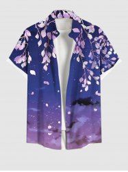Chemise à poches boutons grande taille pour homme, imprimé hawaïen ciel ombré galaxie nuage feuille branches - Multi-A 4XL