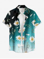 Chemise hawaïenne à poches boutons, imprimé ombré et marguerites, grande taille, pour hommes - Paon Bleu L