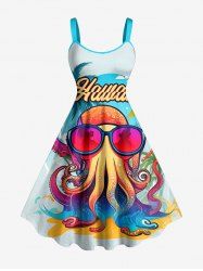 Coconut Tree Octopus Letters Print Hawaii A Line Dress -  