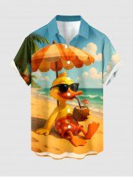 Duck Sea Beach Print Hawaii Button Pocket Shirt For Men -  