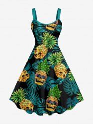 Skull Pineapple Tropical Leaf Print Hawaii A Line Dress -  