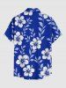 Ensemble de plage hawaïen assorti grande taille à imprimé feuilles et fleurs d'hibiscus pour couples - Bleu 