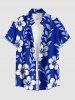 Ensemble de plage hawaïen assorti grande taille à imprimé feuilles et fleurs d'hibiscus pour couples - Bleu 