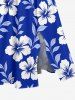 Ensemble de plage hawaïen assorti grande taille à imprimé feuilles et fleurs d'hibiscus pour couples - Bleu 