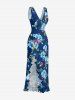 Robe hawaïenne à imprimé floral tropical et feuilles, à volants et fente - Cadetblue XS