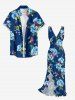 Robe hawaïenne à imprimé floral tropical et feuilles, à volants et fente - Cadetblue XS