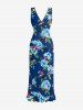 Robe hawaïenne à imprimé floral tropical et feuilles, à volants et fente - Cadetblue XS