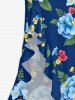 Robe hawaïenne à imprimé floral tropical et feuilles, à volants et fente - Cadetblue XS
