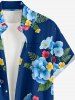 Chemise à poches boutonnées hawaïennes à imprimé floral tropical et feuilles grandes tailles pour hommes - Cadetblue M