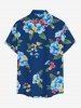 Chemise à poches boutonnées hawaïennes à imprimé floral tropical et feuilles grandes tailles pour hommes - Cadetblue M