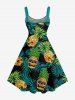 Skull Pineapple Tropical Leaf Print Hawaii A Line Dress -  