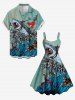 Robe débardeur hawaïenne grande taille à imprimé requin, crâne et vagues - Bleu-gris 5X