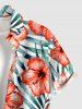 Chemise hawaïenne grande taille pour homme, à imprimé floral tropical et feuilles d'hibiscus, boutons et poche. - CORAL ROSE L