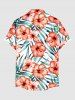 Chemise hawaïenne grande taille pour homme, à imprimé floral tropical et feuilles d'hibiscus, boutons et poche. - CORAL ROSE L