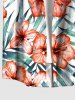 Chemise hawaïenne grande taille pour homme, à imprimé floral tropical et feuilles d'hibiscus, boutons et poche. - CORAL ROSE L